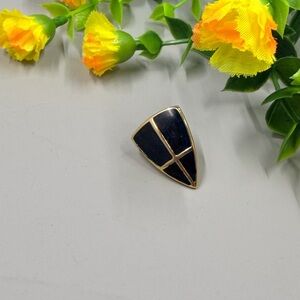 Trifari Signed Black and Gold Plated Shield Brooch